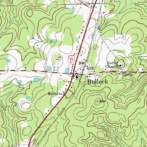 Topographic Map of Bullock, NC