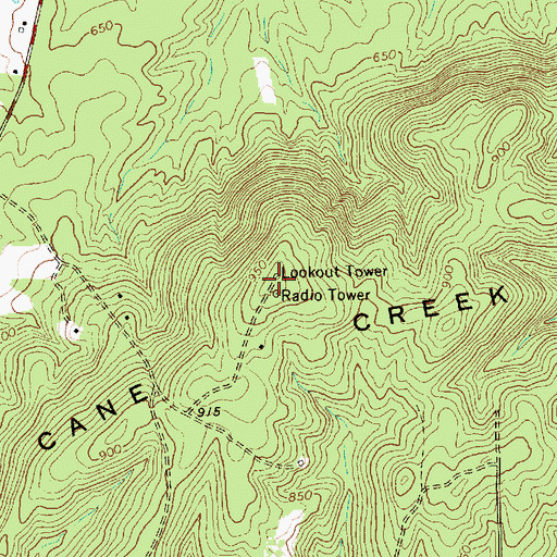 Topographic Map of Cane Creek Mountains, NC