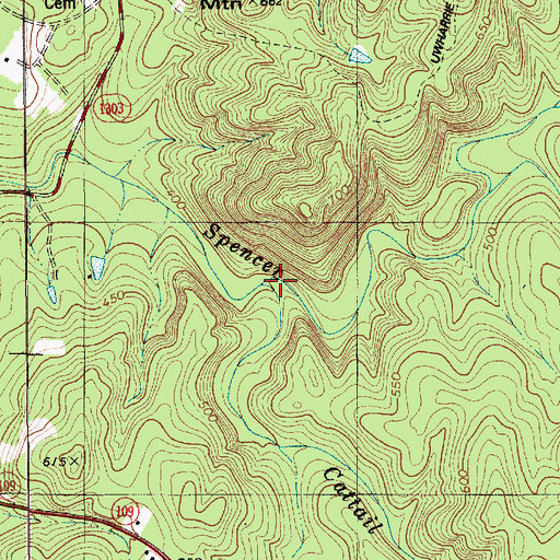 Topographic Map of Cattail Creek, NC