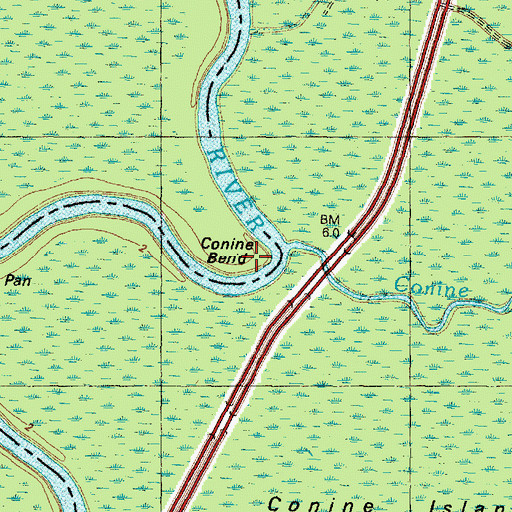 Topographic Map of Conine Bend, NC