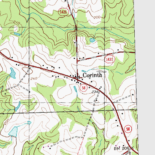 Topographic Map of Corinth, NC