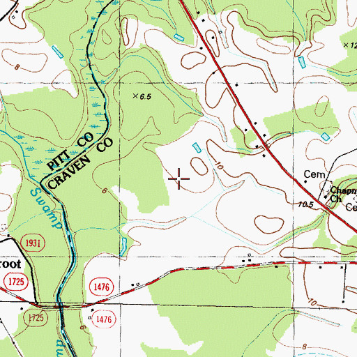 Topographic Map of Creeping Swamp, NC