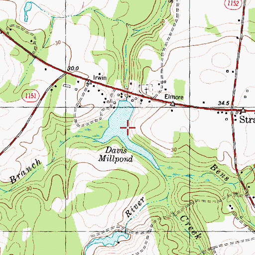Topographic Map of Davis Millpond, NC