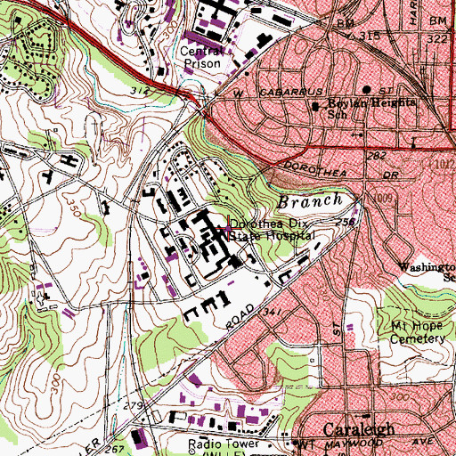 Topographic Map of Dorothea Dix Hospital, NC