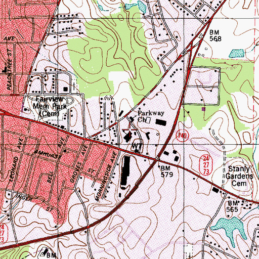 Topographic Map of East Albermarle School, NC