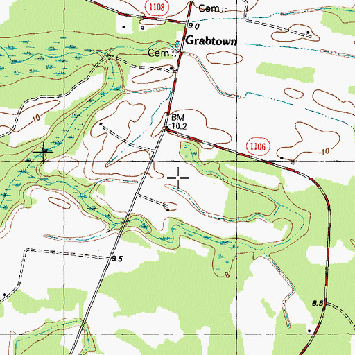 Topographic Map of Grabtown, NC