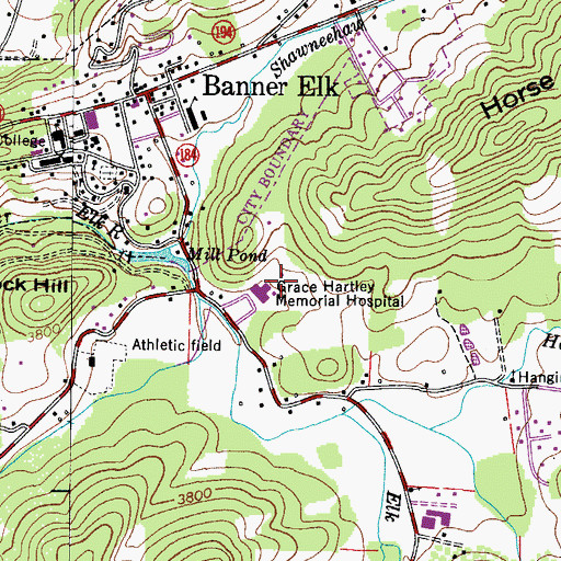 Topographic Map of Grace Hartley Memorial Hospital, NC