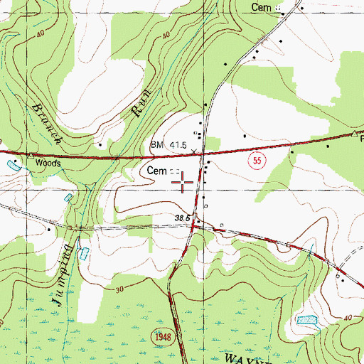 Topographic Map of Green Branch, NC