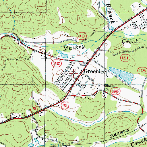 Topographic Map of Greenlee, NC