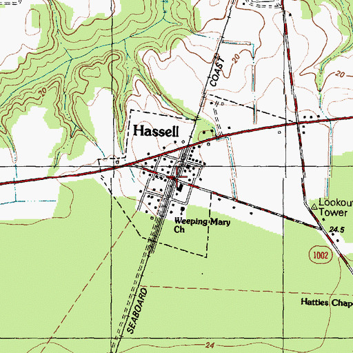 Topographic Map of Hassell, NC
