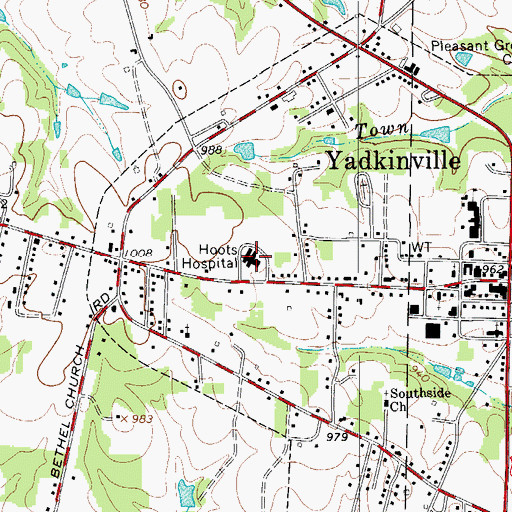 Topographic Map of Yadkin Valley Memorial Hospital, NC