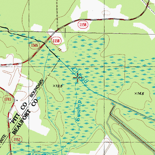 Topographic Map of Horseway Swamp, NC