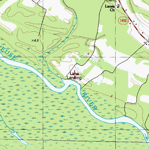 Topographic Map of Lane Landing, NC