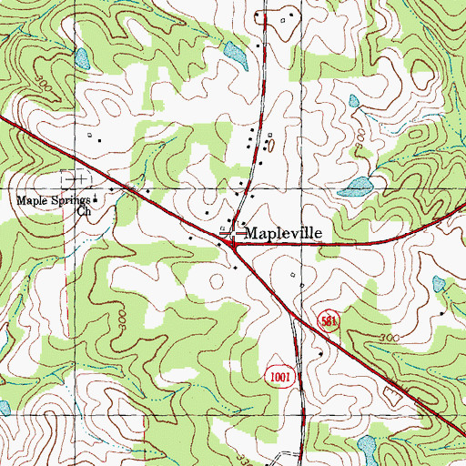 Topographic Map of Mapleville, NC