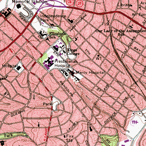 Topographic Map of Carolinas Medical Center Mercy, NC
