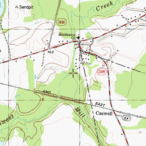Topographic Map of Mill Branch, NC