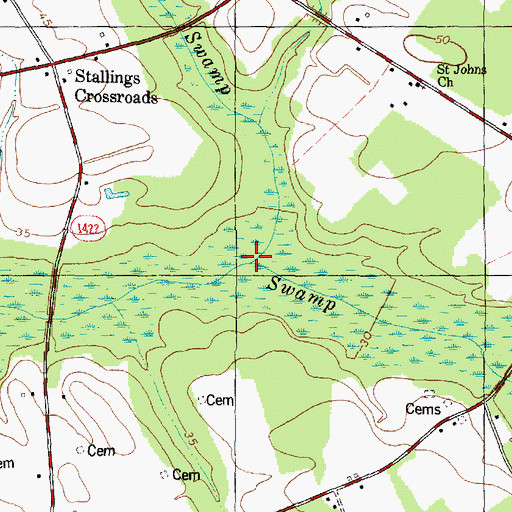 Topographic Map of Mill Swamp, NC