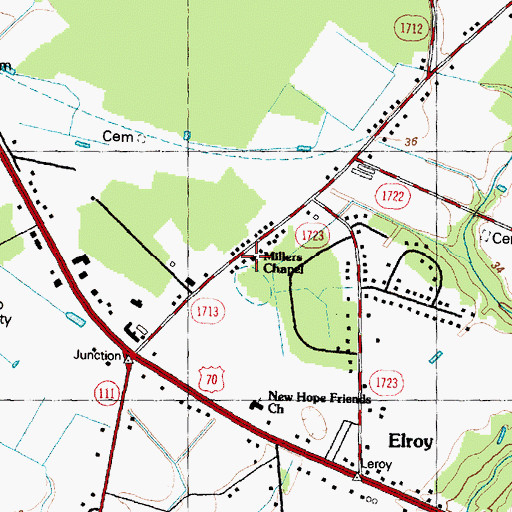 Topographic Map of Millers Chapel, NC