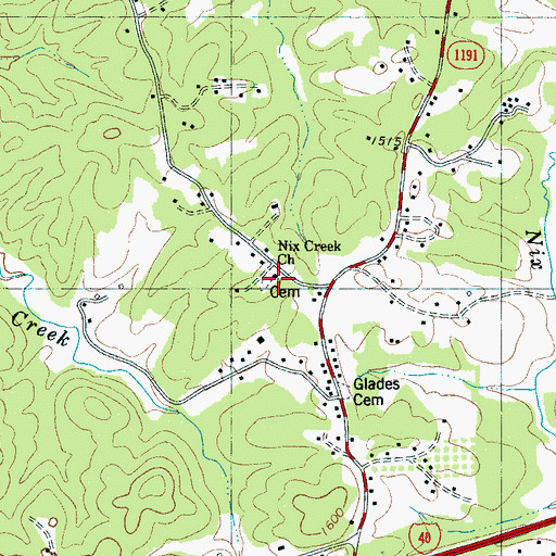 Topographic Map of Nicks Creek Church, NC