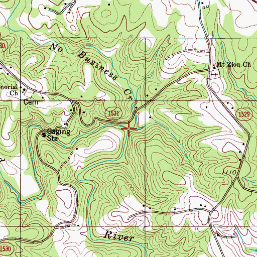 Topographic Map of No Business Creek, NC