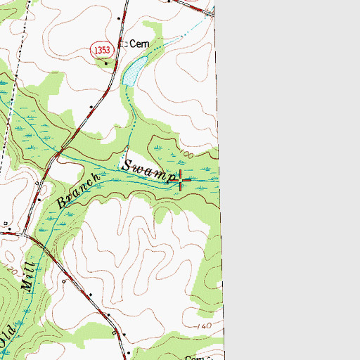 Topographic Map of Perkins Old Mill Branch, NC