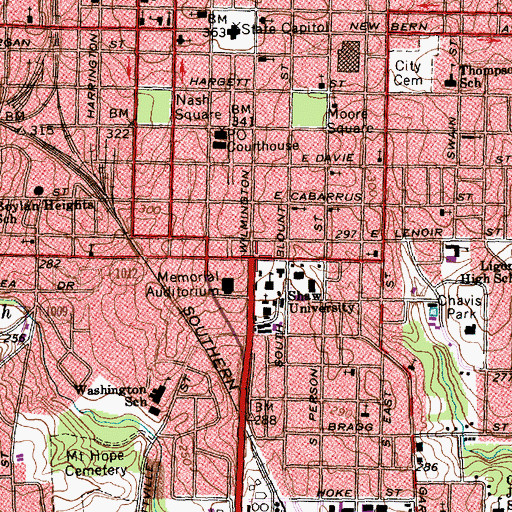 Topographic Map of Raleigh, NC