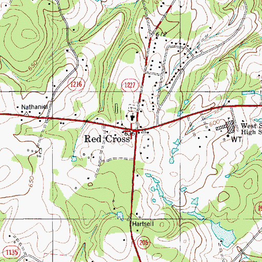Topographic Map of Red Cross, NC