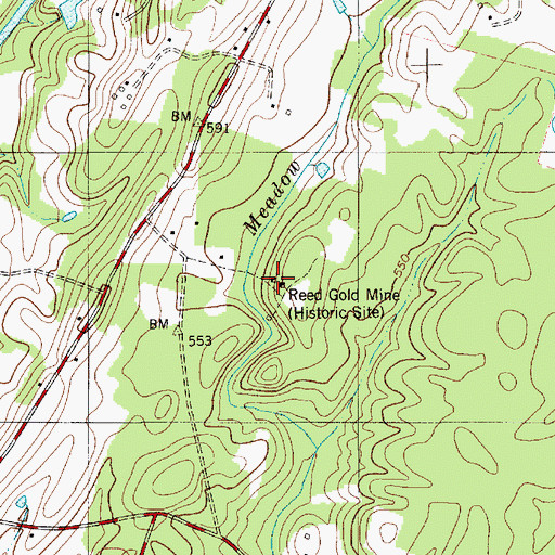 Topographic Map of Reed Gold Mine (historical), NC