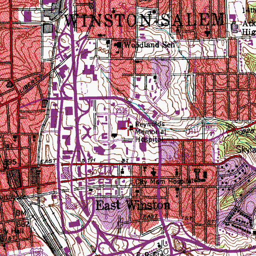 Topographic Map of Reynolds Memorial Hospital, NC