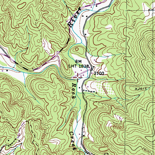 Topographic Map of Rock Creek, NC