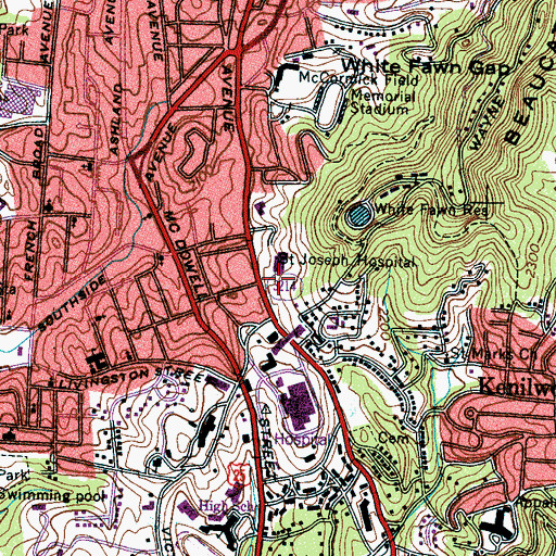 Topographic Map of Saint Joseph Hospital, NC