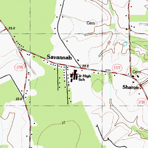 Topographic Map of Savannah Junior High School, NC