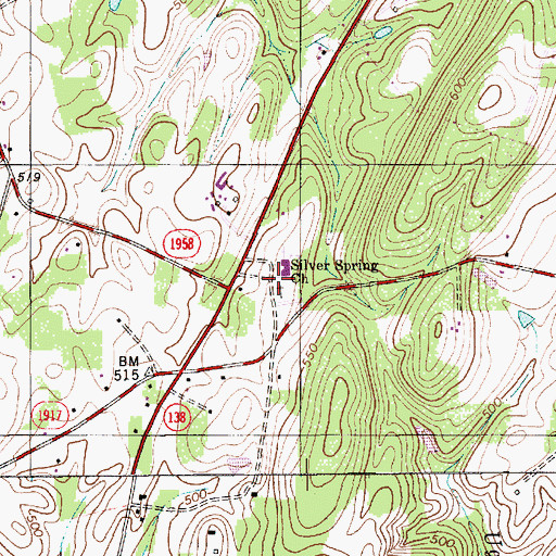 Topographic Map of Silver Spring Church, NC