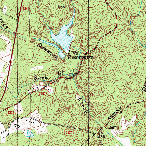 Topographic Map of Suck Branch, NC