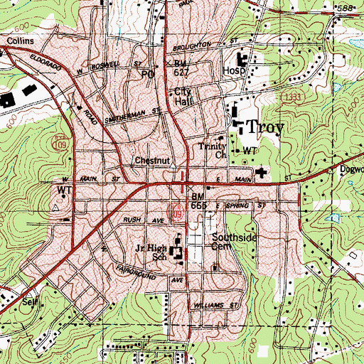 Topographic Map of Troy, NC