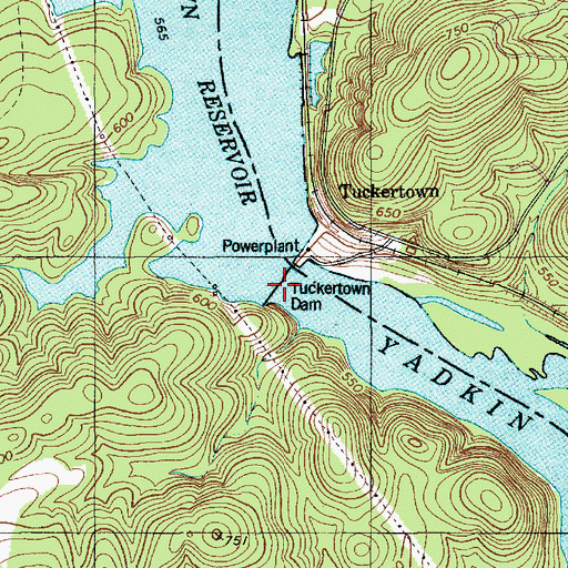 Topographic Map of Tuckertown Dam, NC