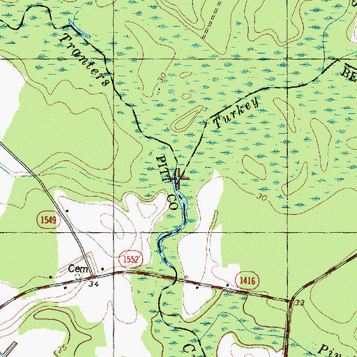 Topographic Map of Turkey Swamp, NC
