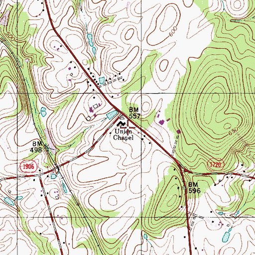 Topographic Map of Union Chapel, NC