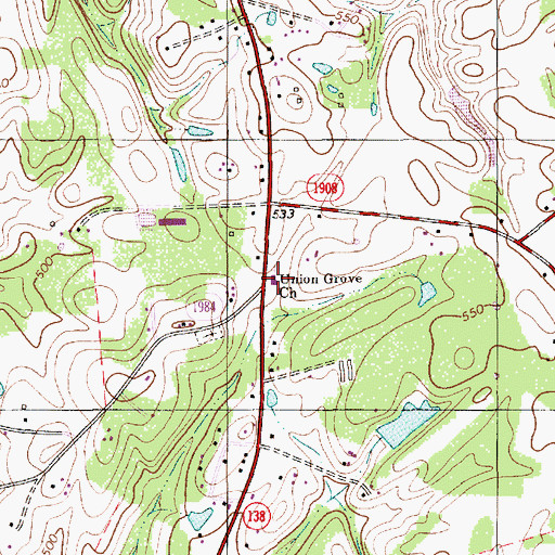 Topographic Map of Union Grove Church, NC