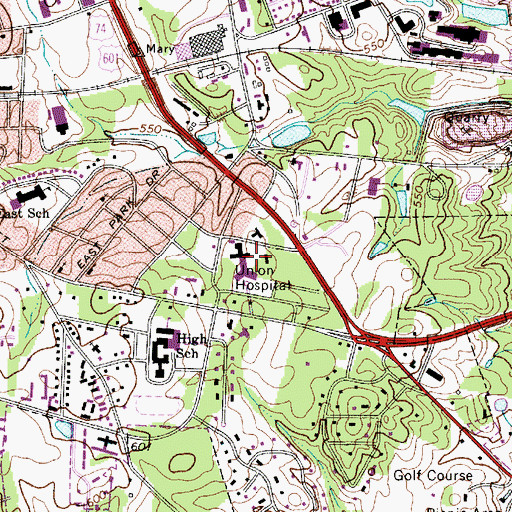 Topographic Map of Carolinas Healthcare System Union, NC