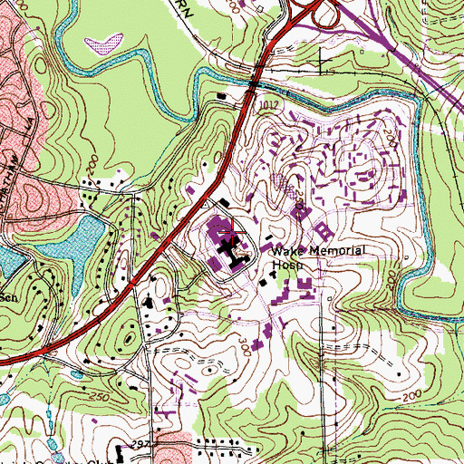 Topographic Map of WakeMed Hospital Raleigh Campus, NC