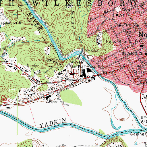 Topographic Map of Wilkes Regional Medical Center, NC