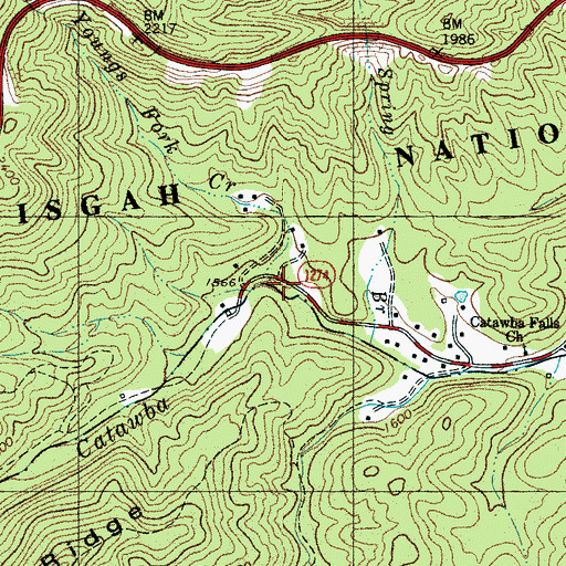 Topographic Map of Youngs Fork Creek, NC