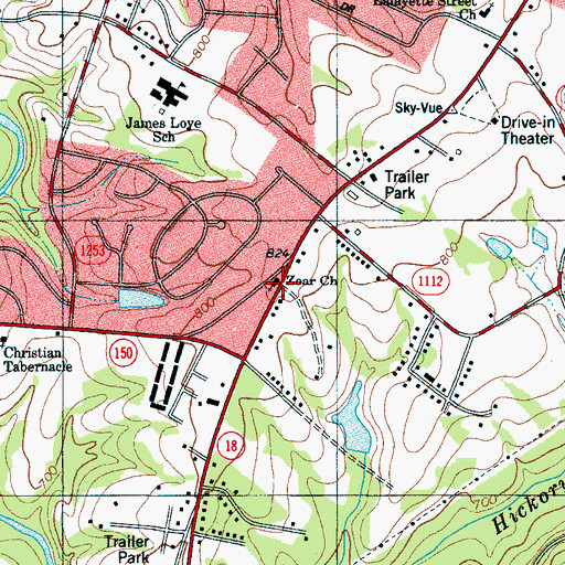 Topographic Map of Zoar Baptist Church, NC