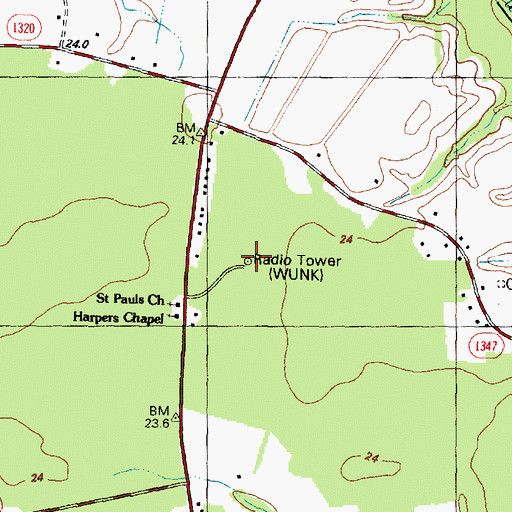 Topographic Map of WUNK-TV (Greenville), NC