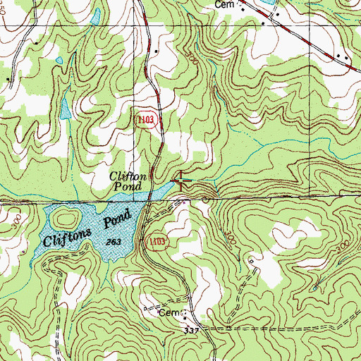 Topographic Map of Cliftons Pond Dam, NC