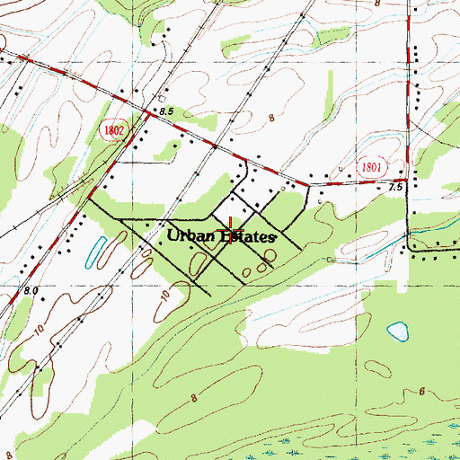 Topographic Map of Urban Estates, NC