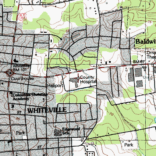 Topographic Map of Columbus Regional Healthcare System Hospital, NC