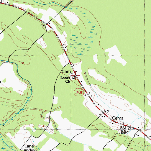 Topographic Map of Lanes Church, NC