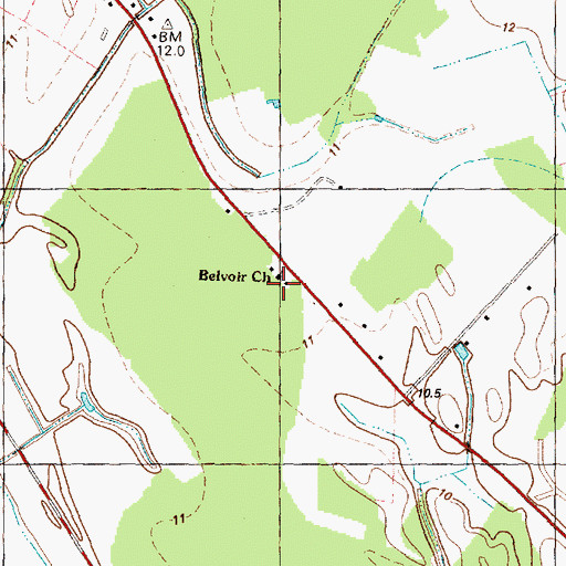 Topographic Map of Belvoir Church, NC